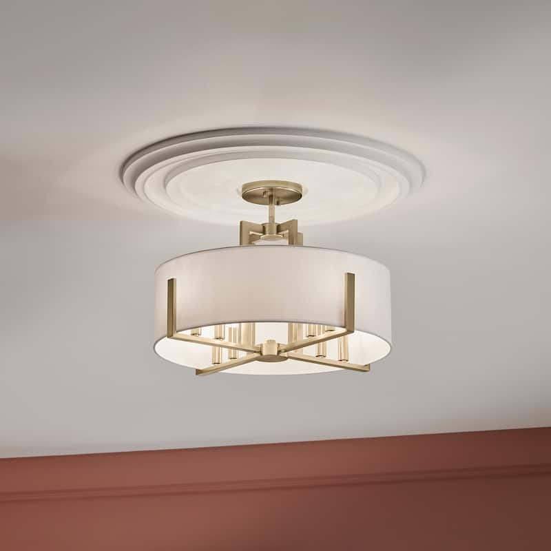 Kichler Lighting Malen 20 in. 8-Light Champagne Bronze Convertible Semi-Flush Mount Light with Fabric Shade