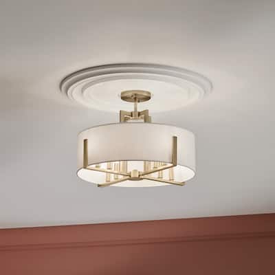 Kichler Lighting Malen 20 in. 8-Light Champagne Bronze Convertible Semi-Flush Mount Light with Fabric Shade