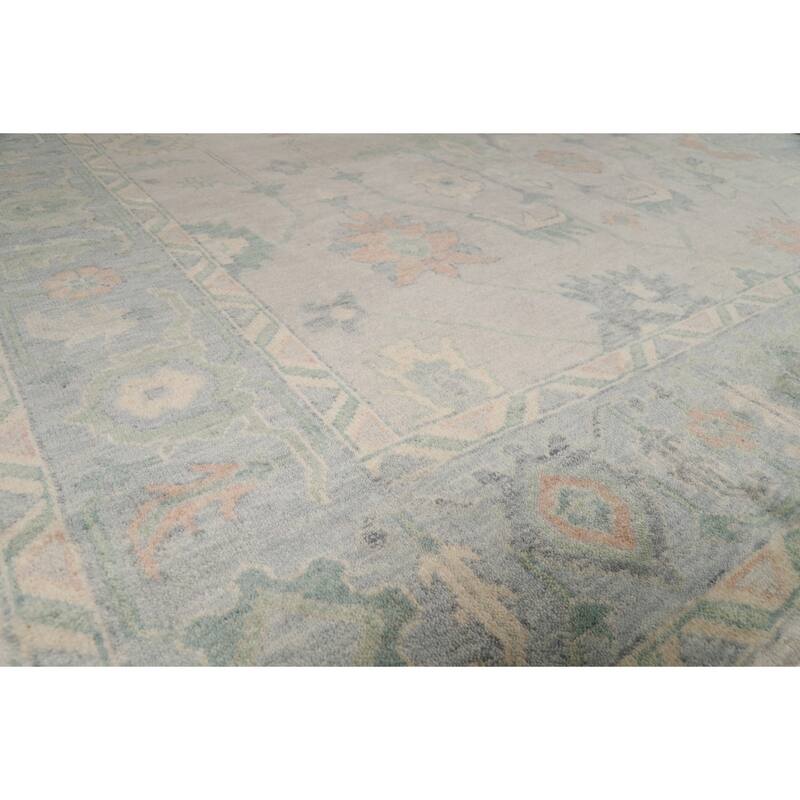 Gray Transitional Oushak Indian Area Rug Hand-Knotted Wool Carpet - 9'0"x 11'10"