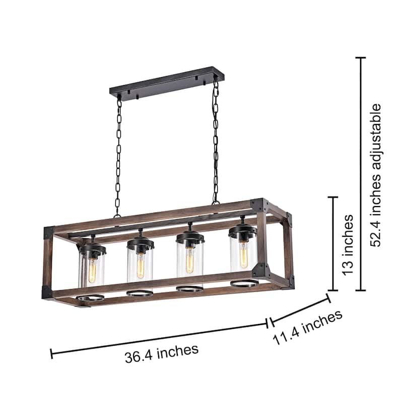 Daniela Antique Black Metal and Wood 4-light Chandelier