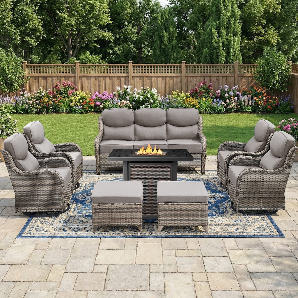 Pocassy 30-In Fire Table with Outdoor 6-In Sofa Swivel Chairs Funiture Set.
