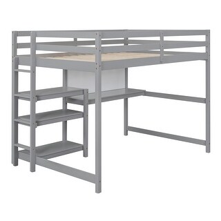 Full Loft Bed with Desk, Shelves, Writing Board, Holds Up to 350lbs
