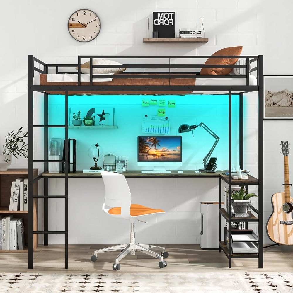 Twin LED Bed Frame Charging Station Upholstered Headboard 4 Drawers