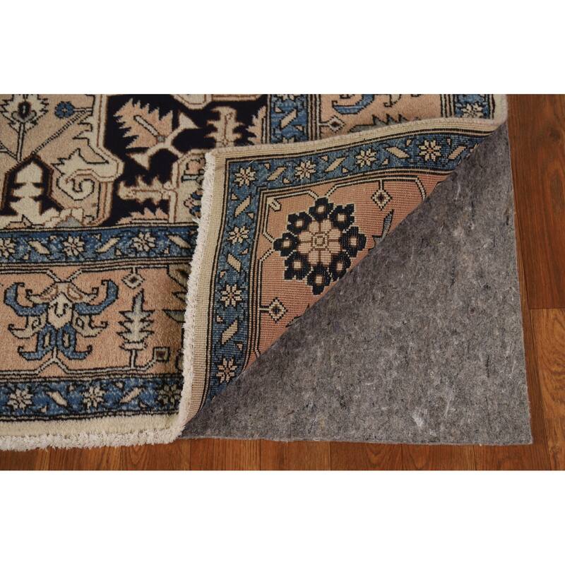 Hand Knotted Oriental 100% Wool Carpet Traditional Medallion Beige & Ivories Heriz (serapi) Area Rug - 9' 7'' X 6' 5''