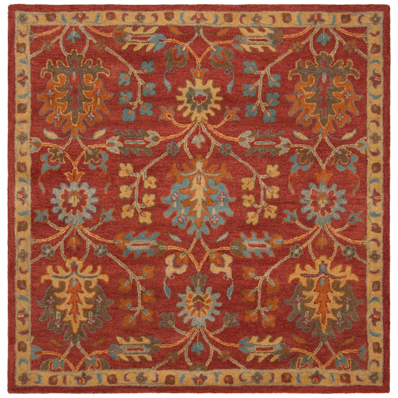 SAFAVIEH Handmade Heritage Poppy Traditional Oriental Wool Rug - 6' Square - Red/Multi