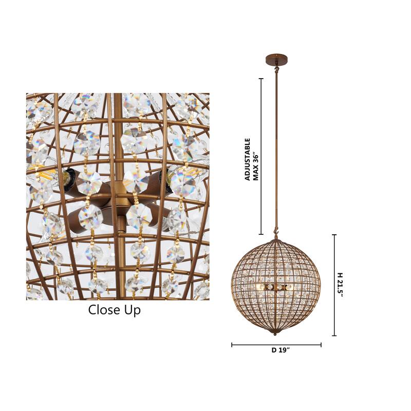 4-Light Bronze Chandelier With Clear Crystal Accents