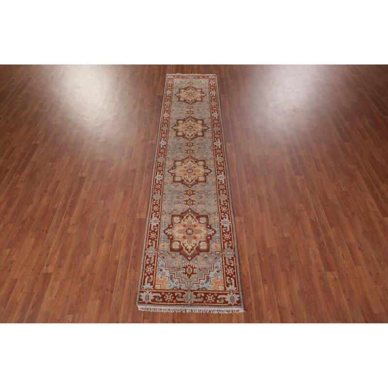 Geometric Kazak Oriental Runner Rug Hand-Knotted Wool Carpet - 2'6"x 10'9"