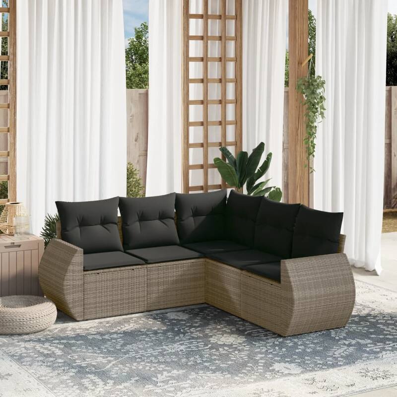 vidaXL Patio Sofa Set with Cushions Outdoor Conversation Furniture Poly Rattan - Gray - 24.4 x 27.6 x 27.2