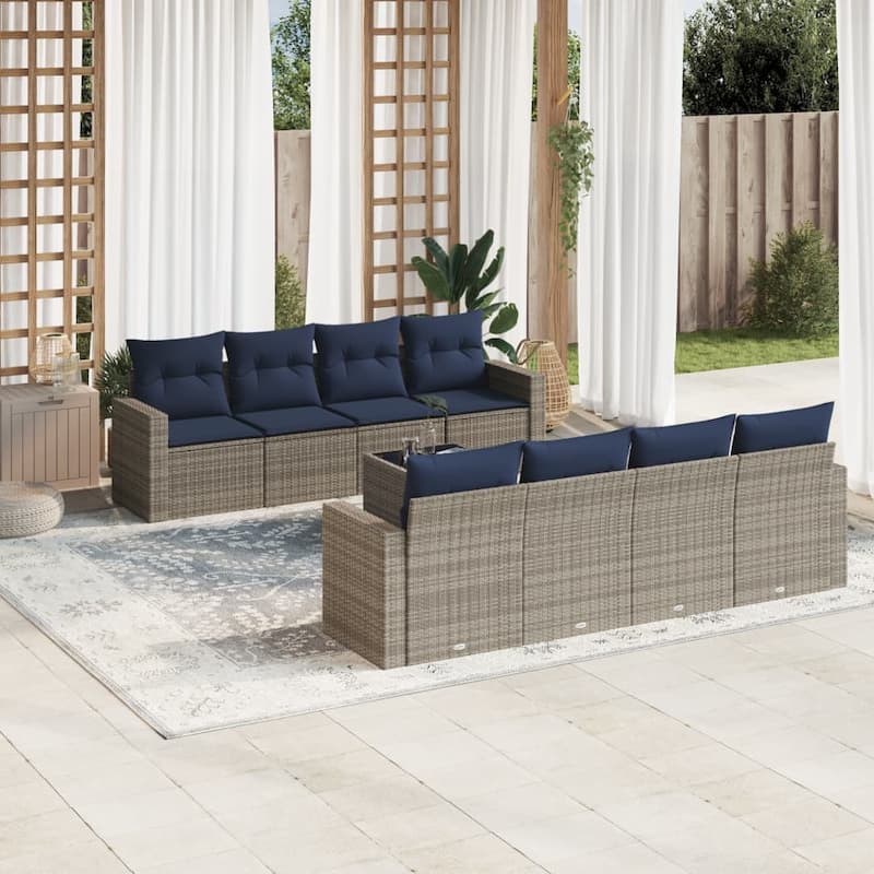 vidaXL Patio Sofa Set with Cushions Outdoor Furniture 9 Piece Poly Rattan - 25.8" x 24.4" x 27.2" - Beige and gray