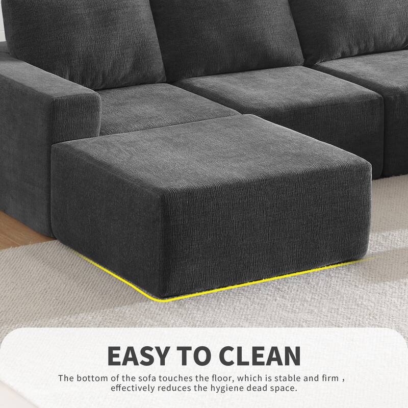 110*72" Modular U Shaped Sofa with Ottomans, Dark Gray Chenille, No Assembly