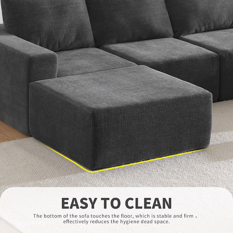 Modular U-Shaped Sectional Sofa with 2 Ottomans, Chenille Cloud Floor Couch, Fully Compressed Upholstered Sofa