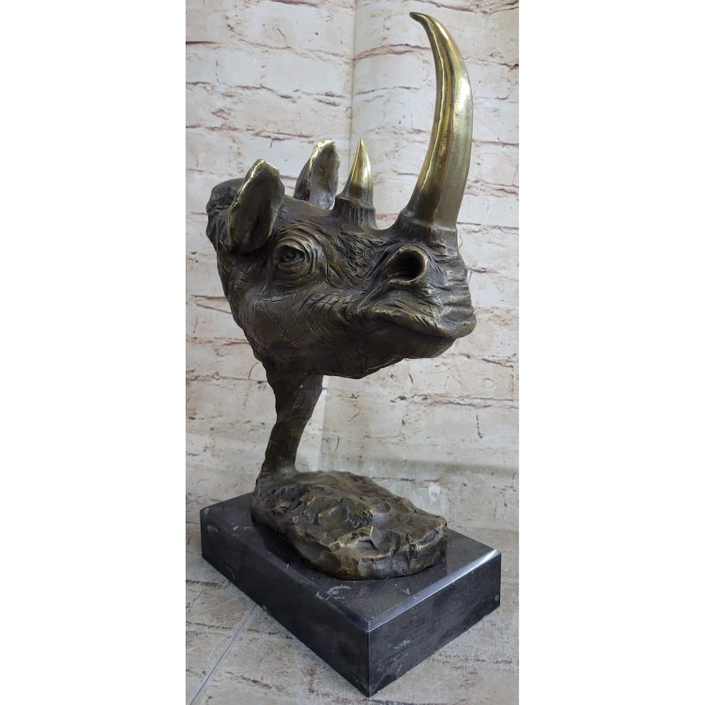 Rhinoceros Rhino Bronze Metal Handmade Statue Sculpture Modern Art 14 Inches X 10 Inches