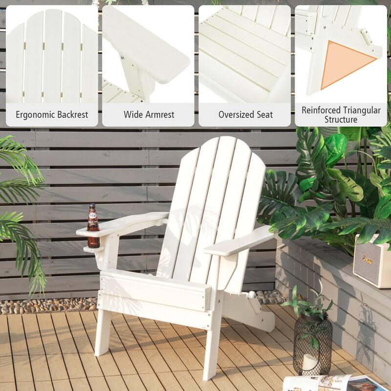 Gymax 4PCS Patio Folding Adirondack Chair Weather Resistant Cup Holder