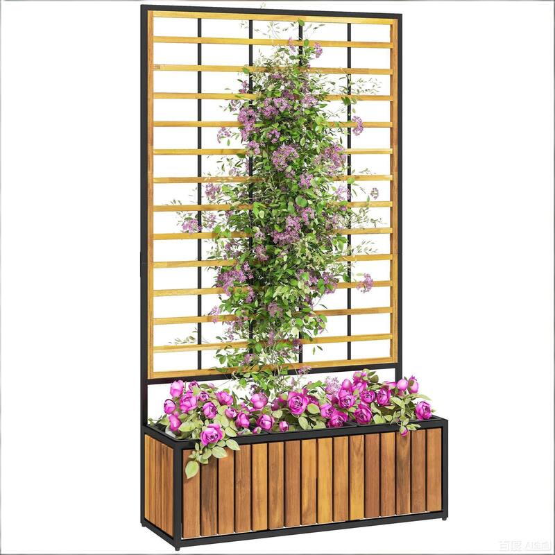 Outdoor Wood Planter Box Planter Pot with Trellis and Drainage Design