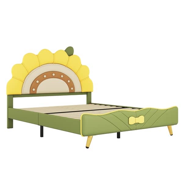 slide 2 of 15, Upholstered Platform Bed With Sunflower Shaped Headboard Full