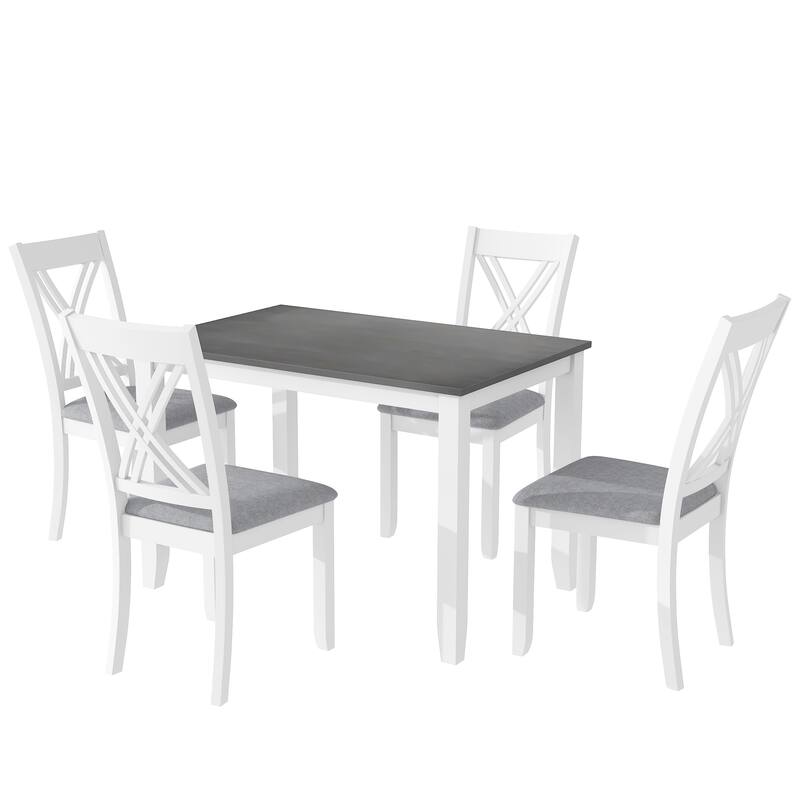 Grey Rustic 5-Piece Wooden Dining Table Set with Rectangular Table & 4 Chairs