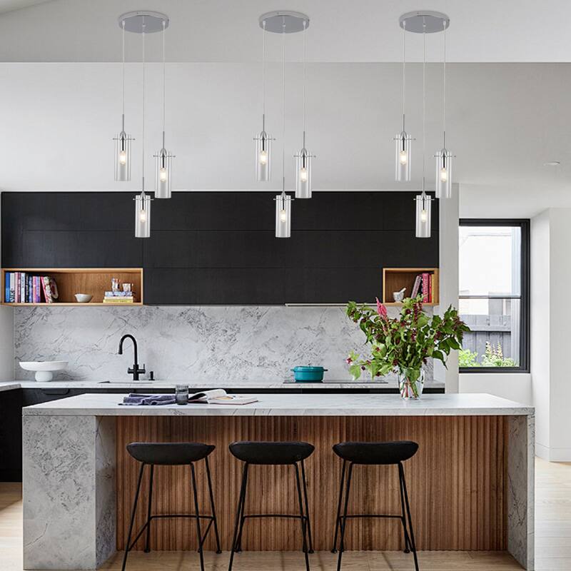 60 -Watt 3-Light Simple Pendant Light with Clear Glass Shade for ‎Kitchen, Bedroom, Living Room - N/A - Chrome