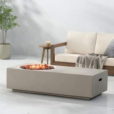 Evatt Outdoor 50,000 BTU Lightweight Concrete Rectangular Fire Pit Table (No Tank Holder) by Christopher Knight Home