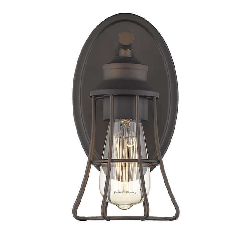 Modern Bronze Wall 1 Light with Cage Shade Flush Mount LED Compatible Sconce for Bathroom or Hallway - 9.75" H x 5" W x 6.25" D