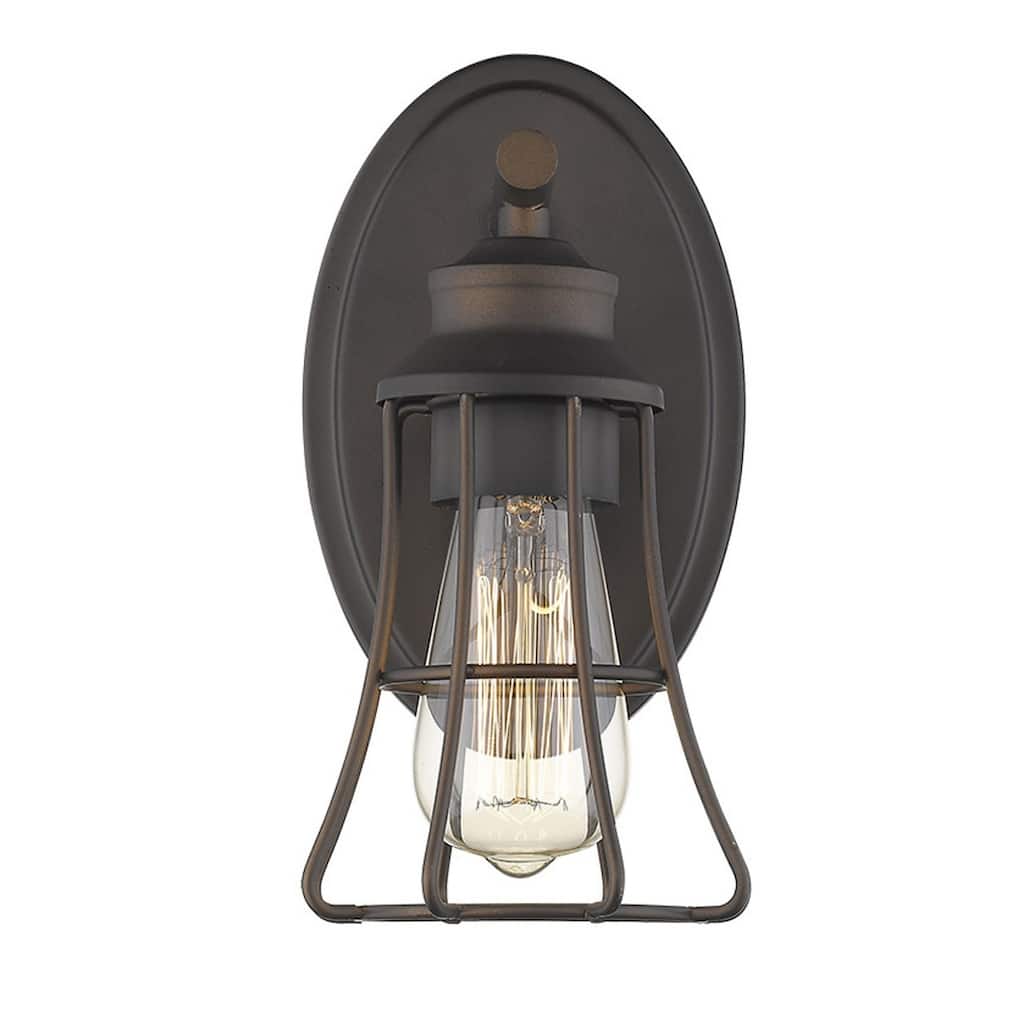 Modern Bronze Wall 1 Light with Cage Shade Flush Mount LED Compatible Sconce for Bathroom or Hallway - 9.75" H x 5" W x 6.25" D