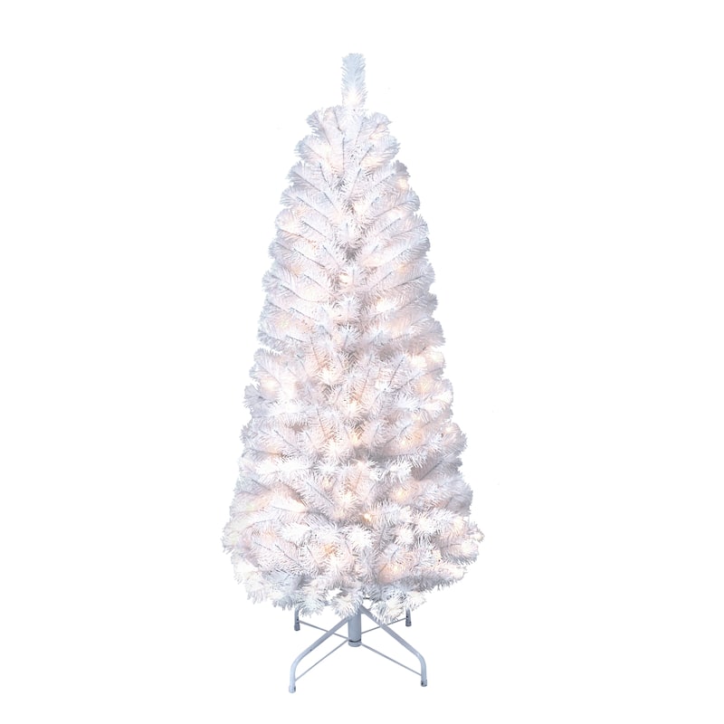 Puleo International Pre-Lit 4.5' White Pencil Northern Fir Artificial Christmas Tree