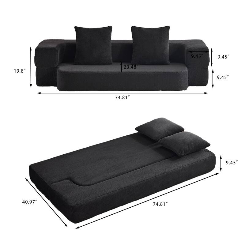Sectional Sofa With 3 Ottoman Stools - Supportive Foam Fold-Out Bed, Compact Chenille Lounger