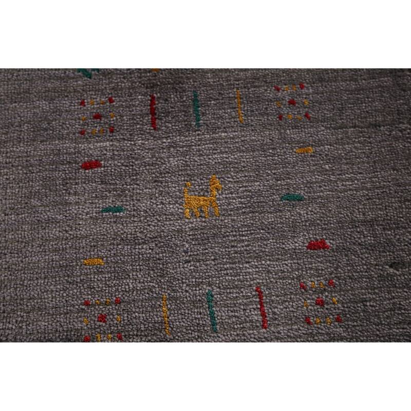 Gray Gabbeh Square Area Indian Rug Hand-Knotted Wool Carpet - 8'6"x 8'6"