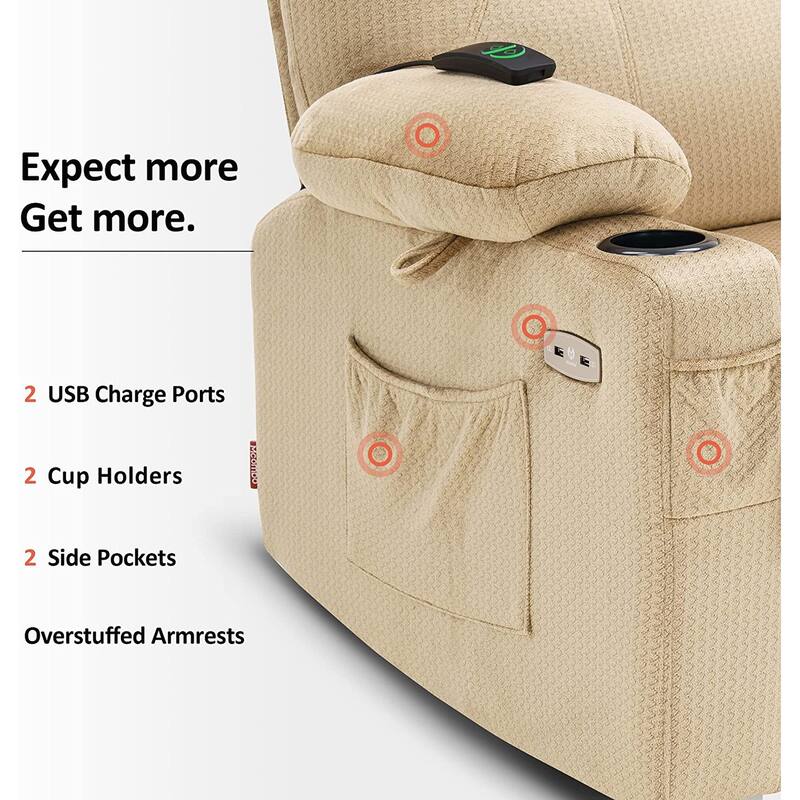 MCombo Small Power Lift Recliner Chair Sofa with Massage and Heat, 3 Positions and USB Ports Extended Footrest, Fabric 7141