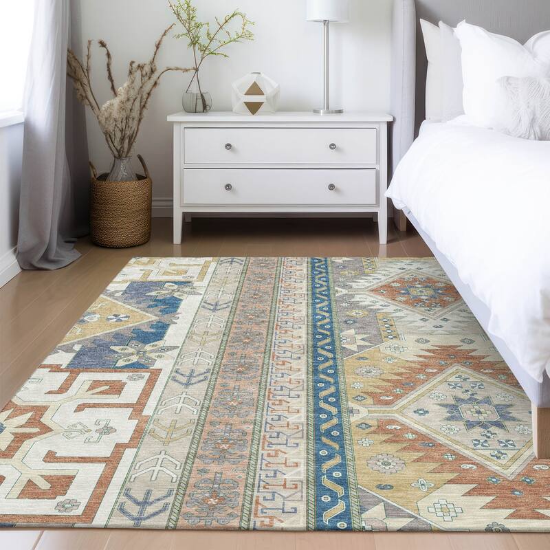 Machine Washable Indoor/ Outdoor Boho Tribal Chantille Rug