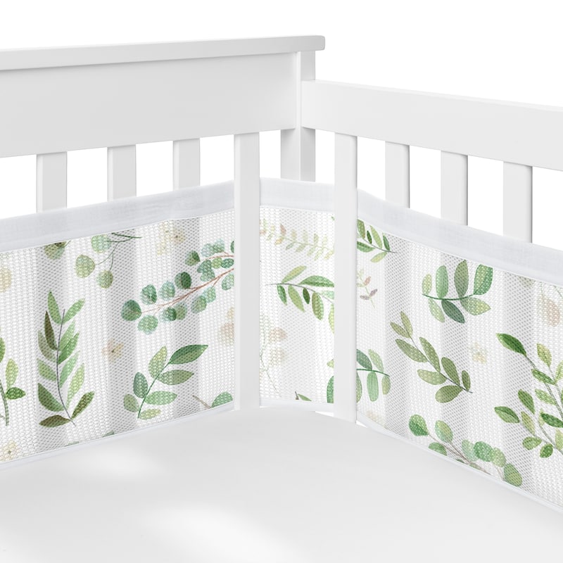 Sweet Jojo Designs + BreathableBaby Breathable Mini Mesh Crib Liner Anti Bumper Pad Boho Floral Leaf - Neutral, Green, Botanical