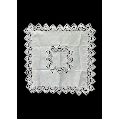 White Floral Lace Embroidered Cutwork Square tablecloth, 36 inch Square Table Linen Decor, Water Resistance, Machine Wash safe