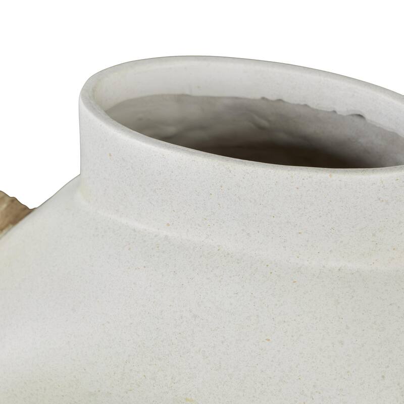 Resin Round Speckled Decorative Vase with Woven Inspired Arched Handles and Cutout Opening - Cream - Roche River Decor