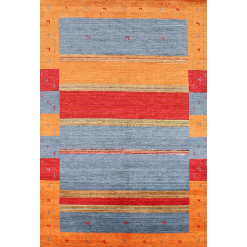 Striped Gabbeh Indian Rug Hand-Knotted Wool Carpet - 6'7"x 9'9"