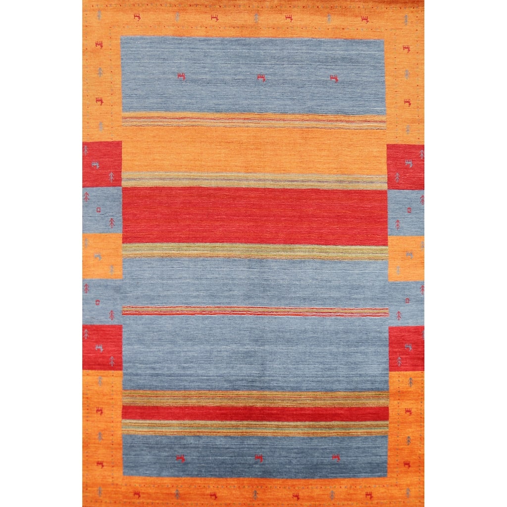 Striped Gabbeh Indian Rug Hand-Knotted Wool Carpet - 6'7"x 9'9"