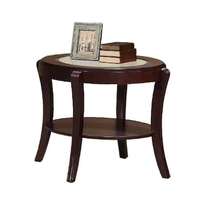 31 in. Brown and Clear Round Glass End Table, Sturdy Build End Side Table for Living Rooms