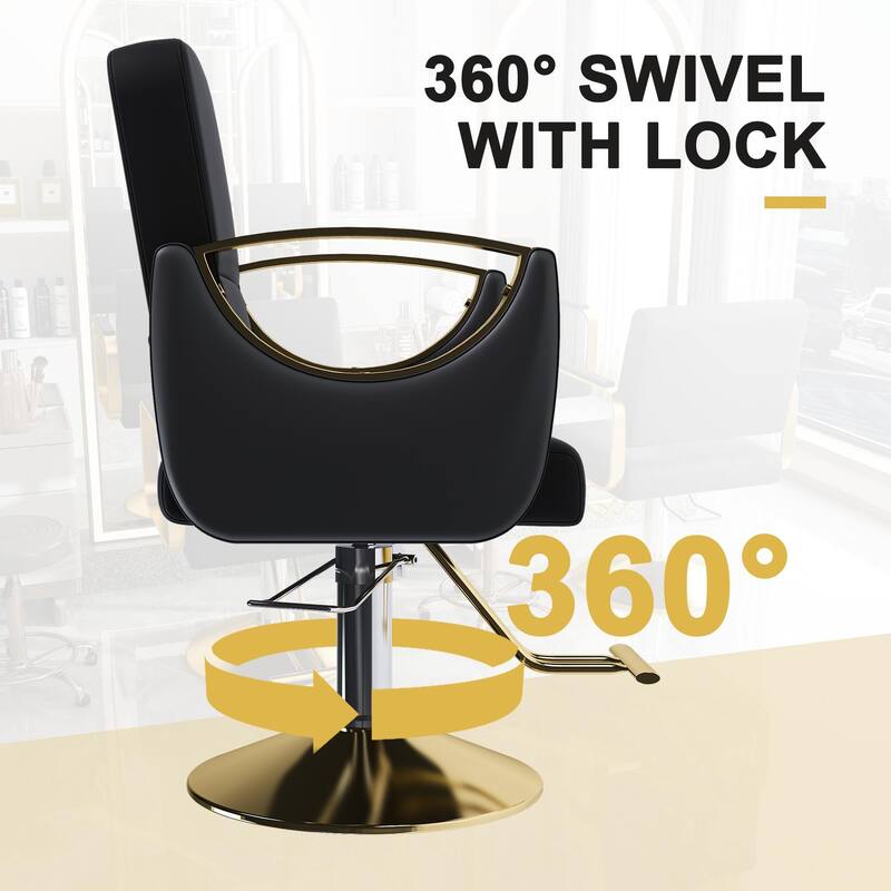 Roomfitters Hydraulic Salon Chair with 360° Swivel, Heavy Duty Barber Stylist Chair with Non-Tilting Gold Base, Black & Gold