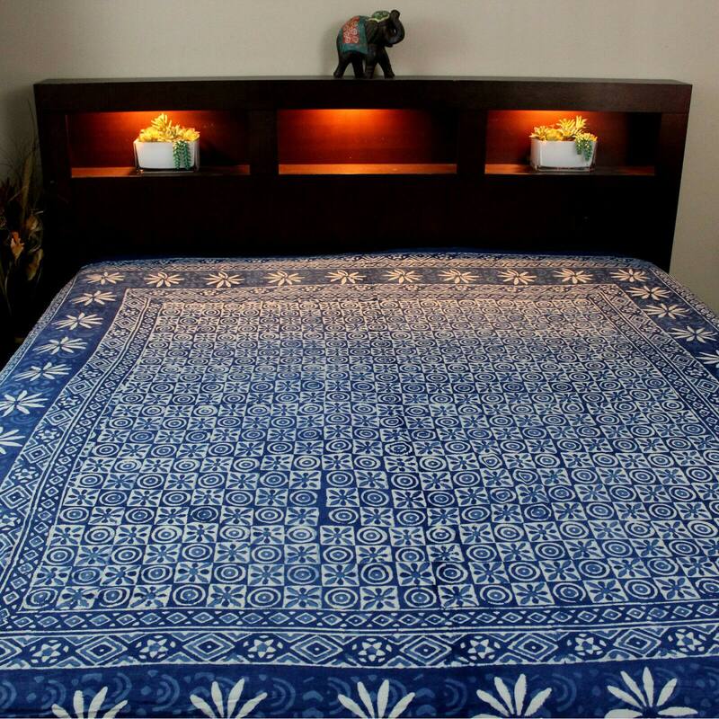 Cotton Hand Block Print Dabu Checkered Tablecloth Rectangle