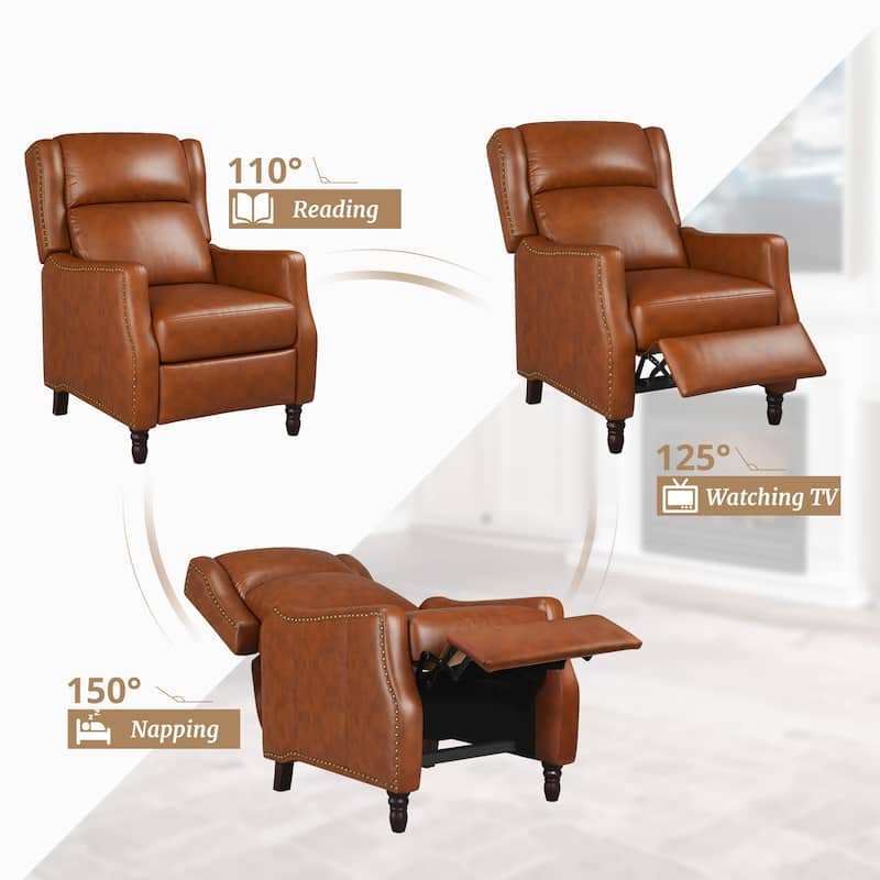 Modern Genuine Leather Recliner Chairs Push Back Adjustable Recliners with Comfortable Arms Set of 2