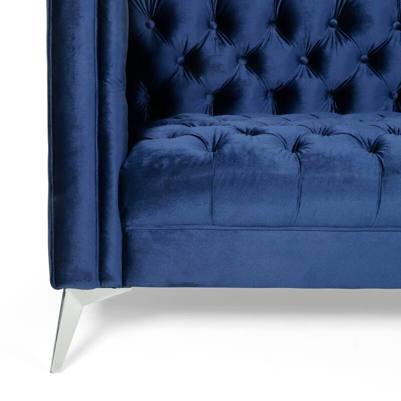 Modern 86.75" Faux Leather Button Tufted 3-seater Sofa with Smooth T-shaped Iron Legs for Living Room