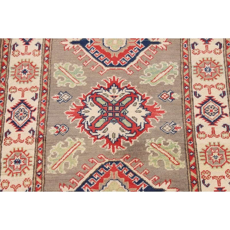 Brown Geometric Kazak Oriental Accent Rug Handmade Wool Carpet - 2'10" x 4'0"
