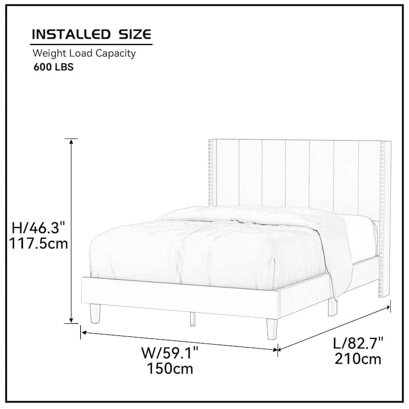 Upholstered Bed Frame with Vertical Channel Tufted Headboard