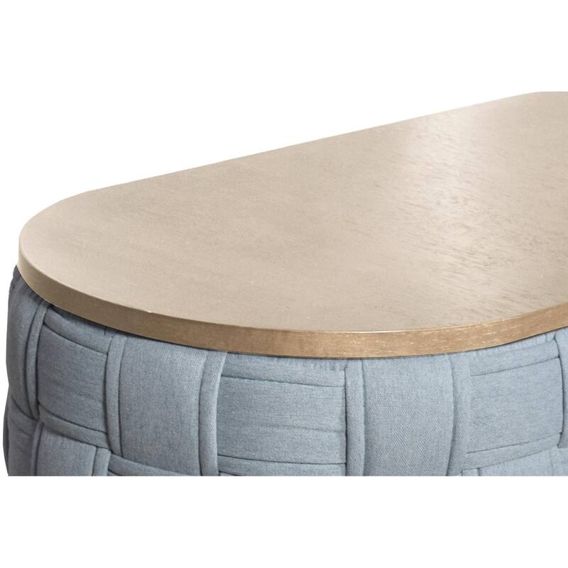 HomeRoots 41" Natural and Blue Wood And Woven Fabric Oval Coffee Table - 41.00 in. x 16.00 in. x 24.00 in.