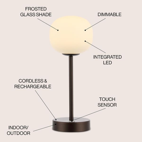 dimension image slide 1 of 6, Xavier 12.25" Modern Minimalist Iron Wireless Rechargeable Integrated LED Table Lamp, Nickel/White by JONATHAN Y