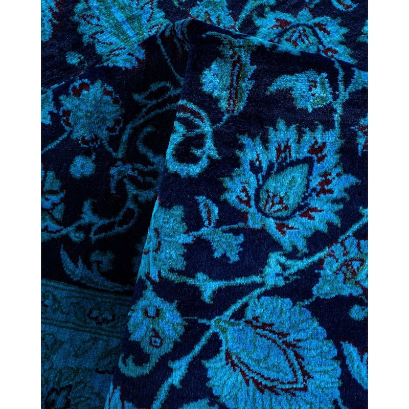 Overton Hand Knotted Wool Vintage Inspired Modern Contemporary Overdyed Blue Area Rug - 4' 1" x 6' 3"