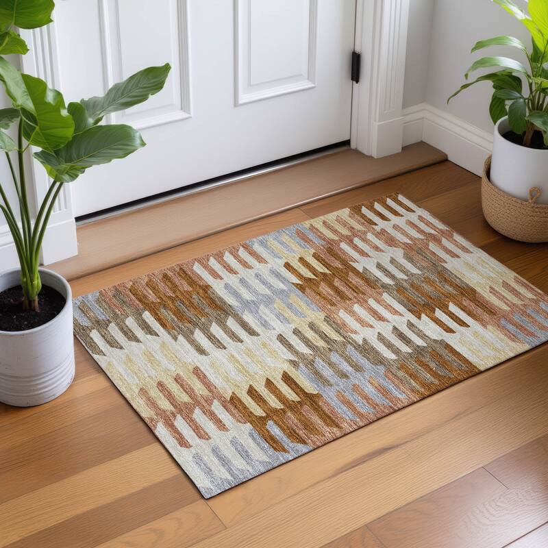 Machine Washable Indoor/ Outdoor Modern Stacks Chantille Rug