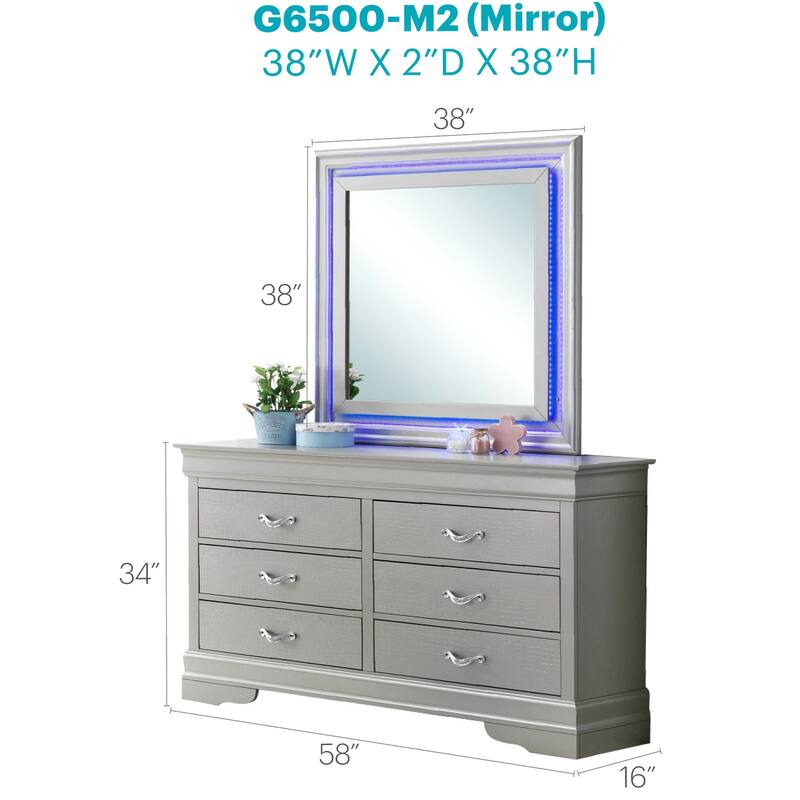 GDF Studio - Lorana Contemporary Mirror with LED Accent and Croc Texture