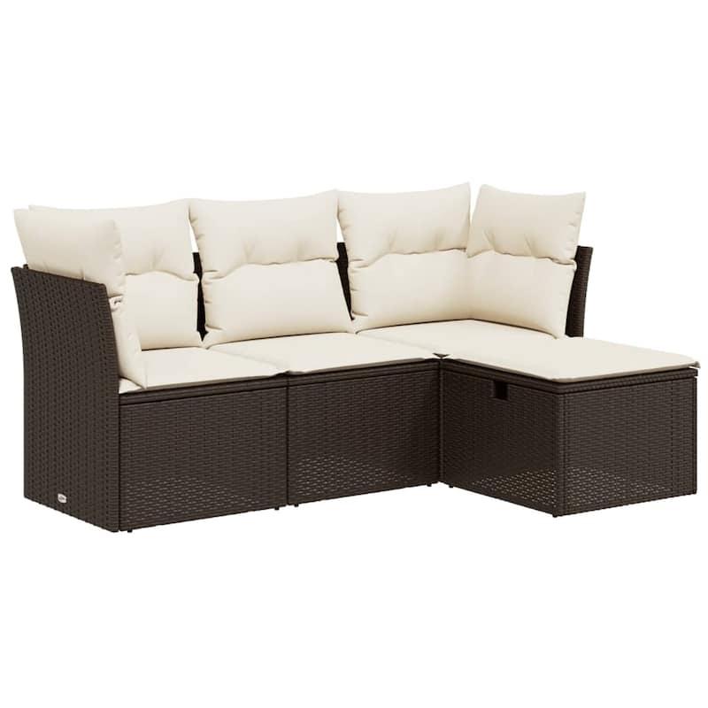 vidaXL Patio Sofa Set with Cushions Outdoor Furniture 4 Piece Poly Rattan