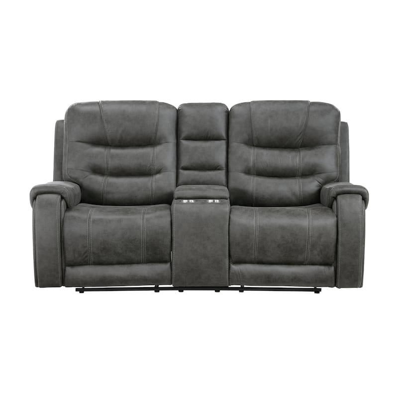 Fremont & Park Gerald 76.5" Microfiber Manual Double Reclining Loveseat with Console