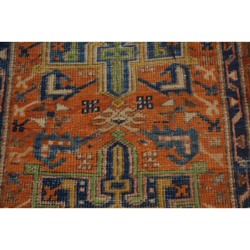 Hand Knotted Oriental 100% Wool Carpet Traditional Geometric Oranges & Rust Heriz (serapi) Runner Rug - 10' 2'' X 2' 8''