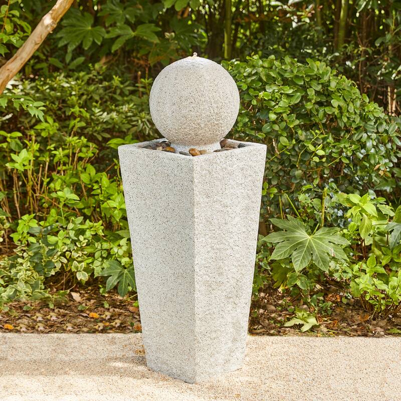 Demta Floating Pedestal Sphere Polyresin LED Garden Fountain with Pebbles by Havenside Home
